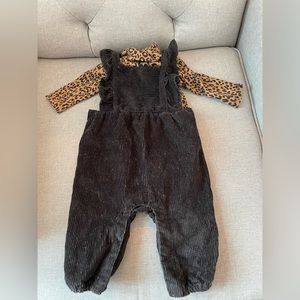 Baby Gap Black Corduroy Romper and Leopard Long-sleeve Onesie- 0-3 Months